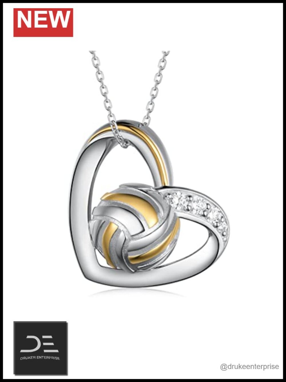 925 Sterling Silver Sports Volleyball Pendant Necklace Women Gift Jewelry